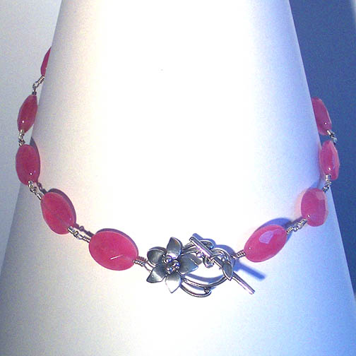 Faceted Pink Jade Necklace with a Sterling Silver Flower Clasp